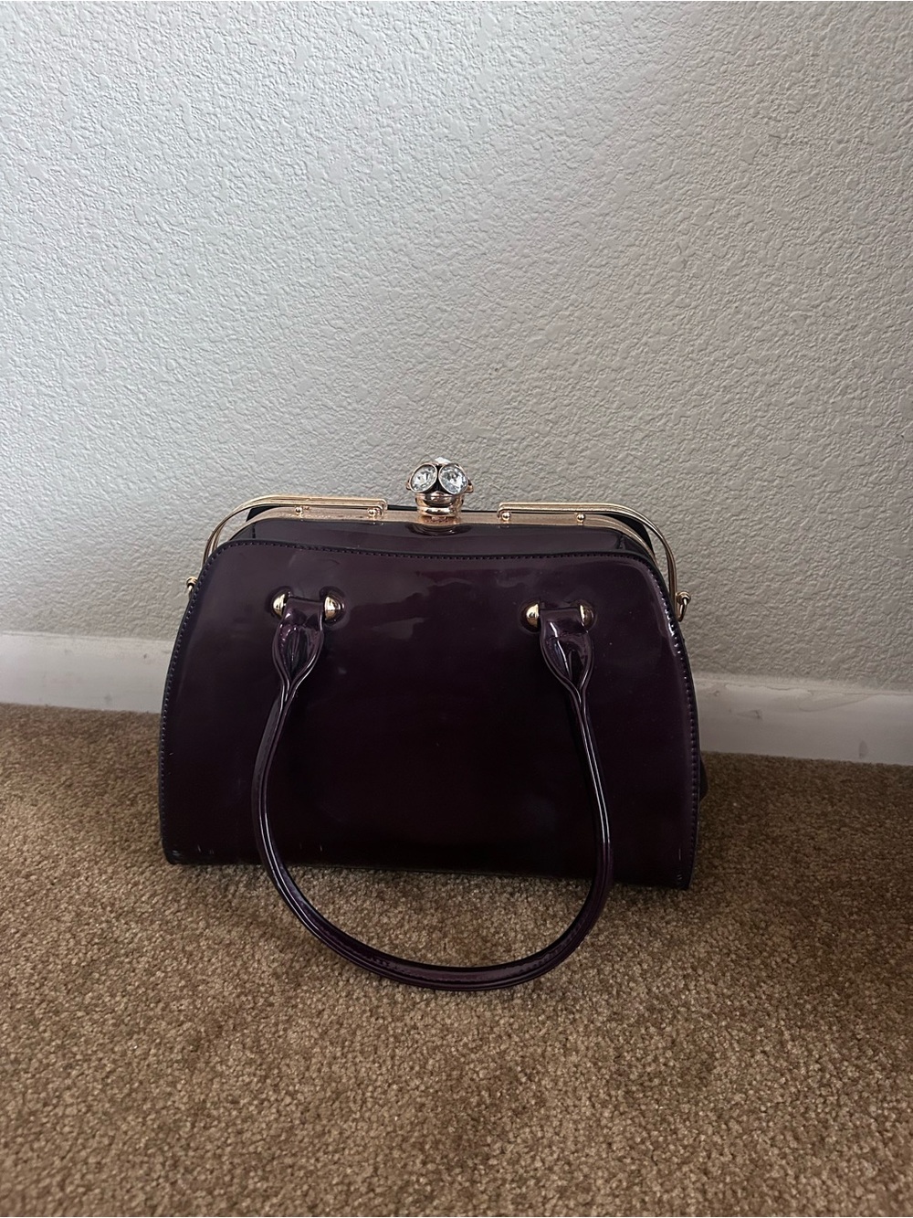 Glossy Plum Patent Satchel Handbag